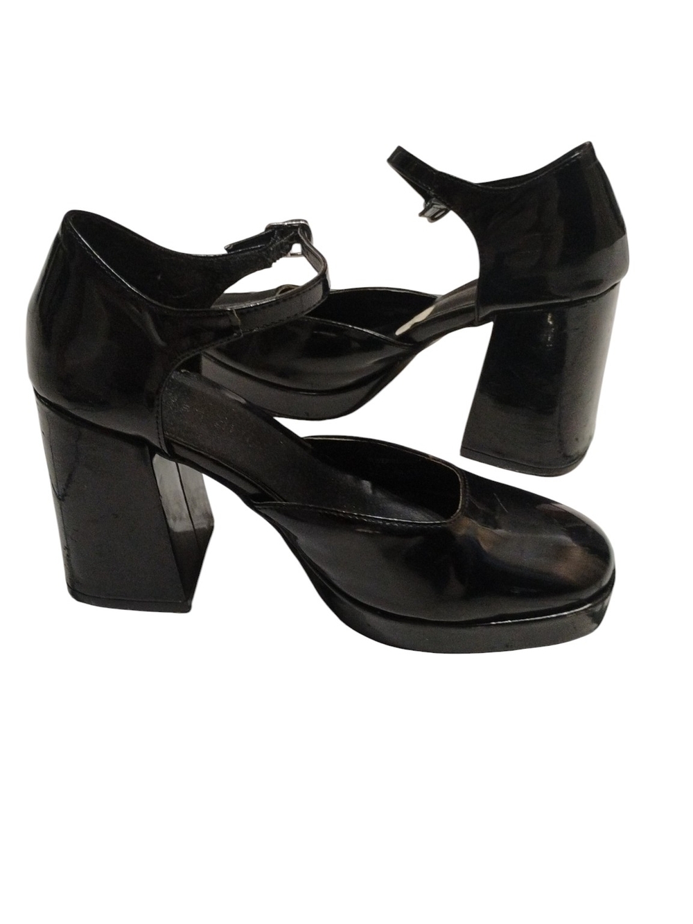 Madden Girl Olivers Black Patent Mary Jane Block Heel Pumps SZ 6.5